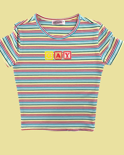 a striped t - shirt with the word love on it