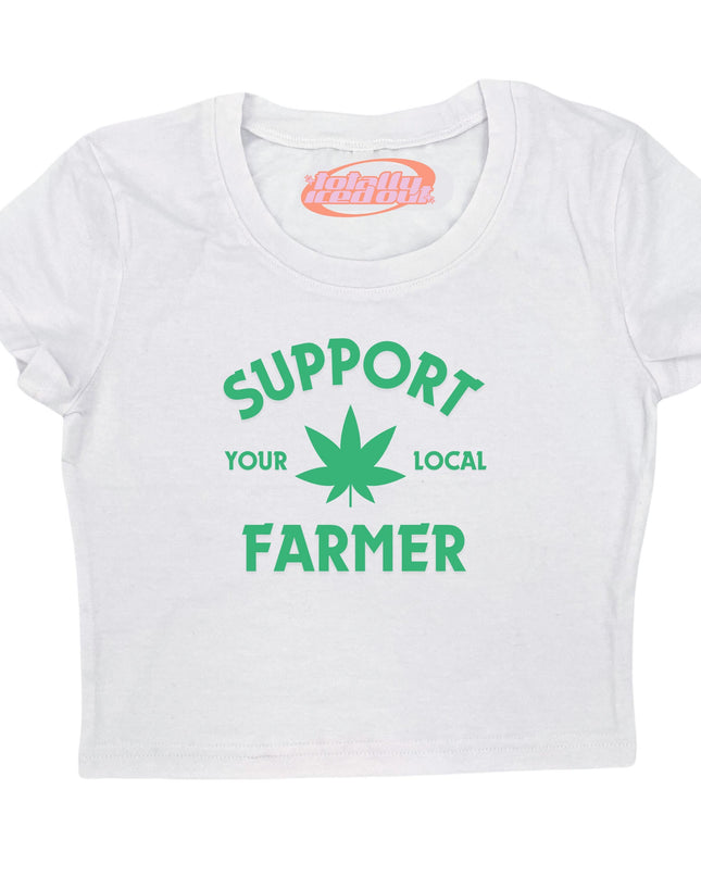 a white t - shirt that says support your local farmer