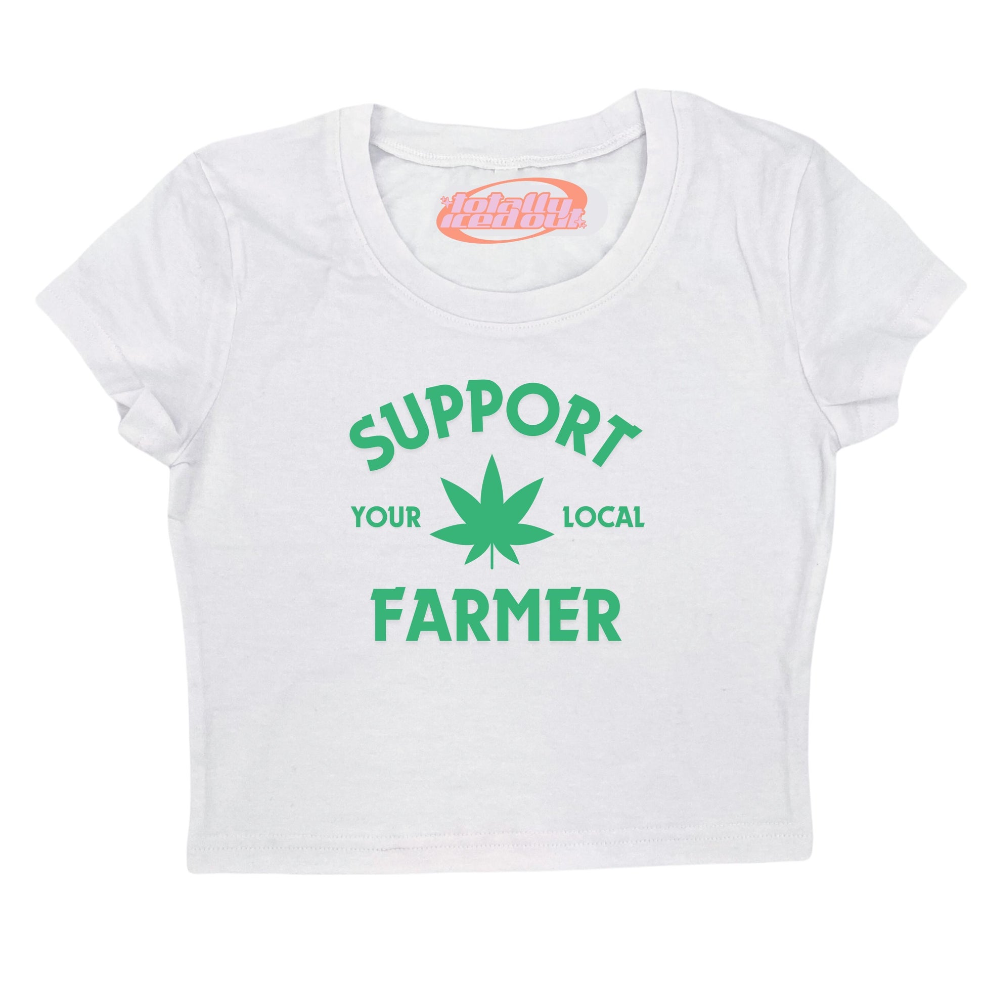 a white t - shirt that says support your local farmer