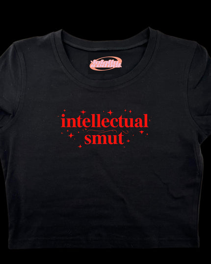 a black t - shirt with the words intelectual smut printed on it