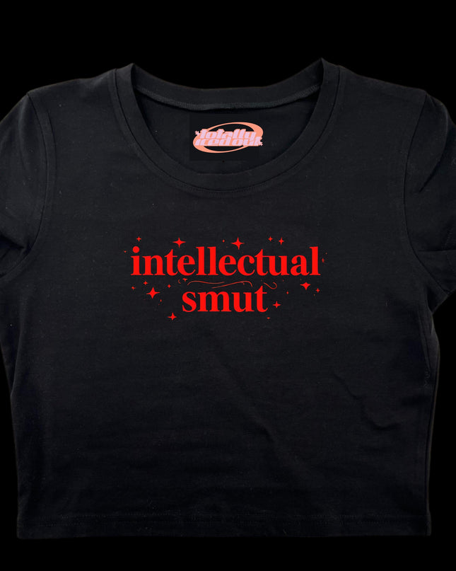 a black t - shirt with the words intelectual smut printed on it