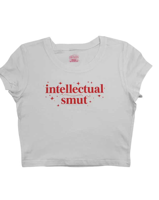 a white t - shirt with the words intelectual smut printed on it