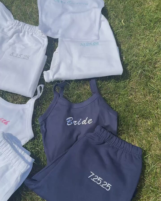 Bride Bow Embroidered Tank and Sweatpants Set, Bride Tank Top Set, Getting Ready Outfit for Bride, Bach Outfits