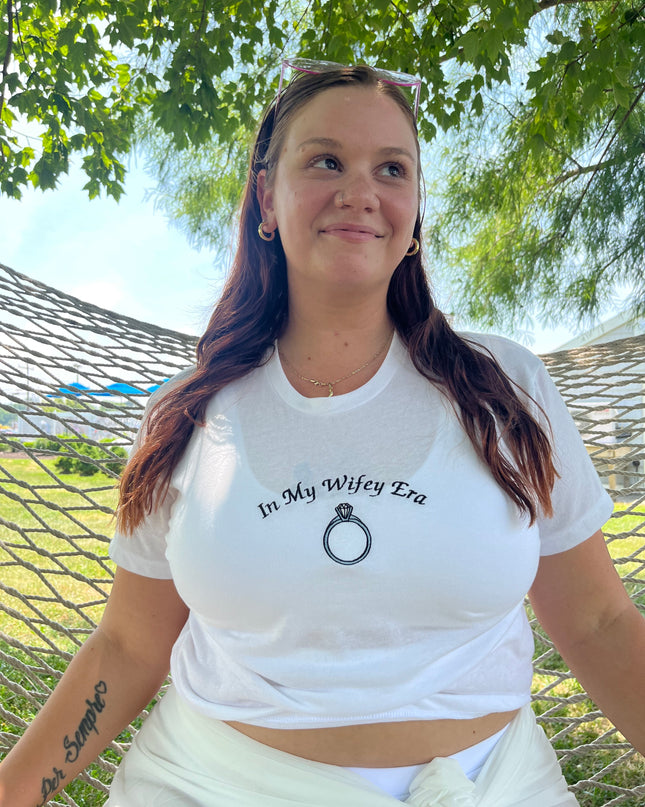 In My Wifey Era Embroidered Crop Top