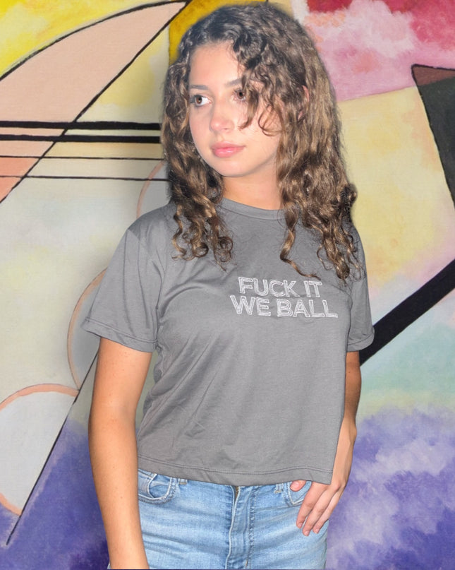 F!ck It We Ball Embroidered Crop Top