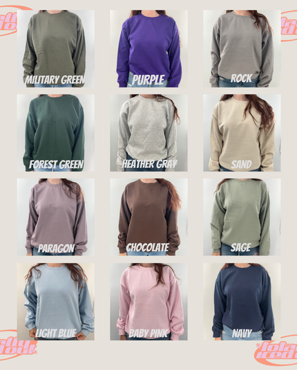 a collage of different colors of sweatshirts