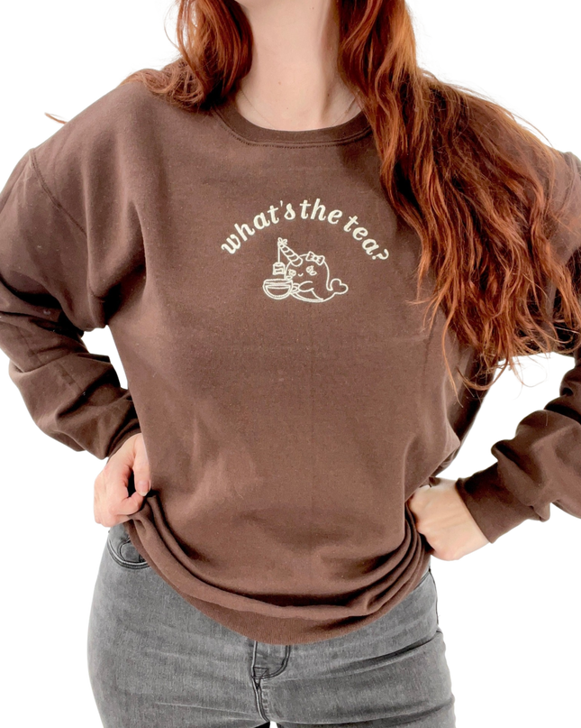 What's The Tea? Unisex Embroidered T-Shirt or Sweatshirt