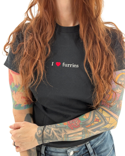 I Love Furries Unisex Embroidered T-Shirt or Crewneck Sweatshirt