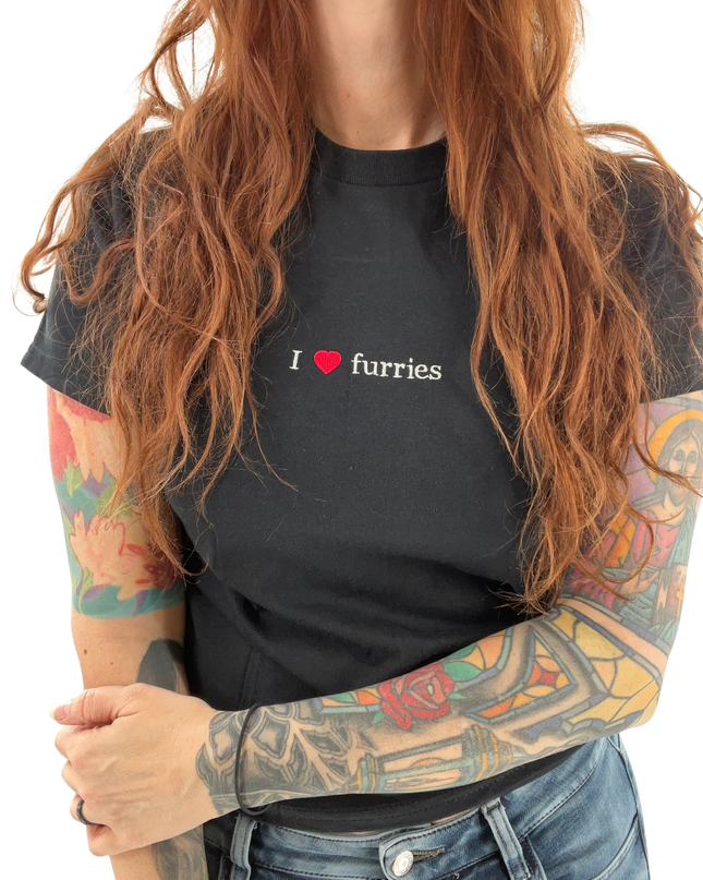 I Love Furries Unisex Embroidered T-Shirt or Crewneck Sweatshirt