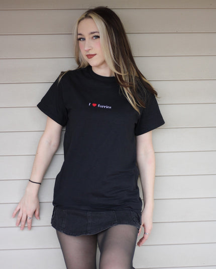I Love Furries Unisex Embroidered T-Shirt or Crewneck Sweatshirt