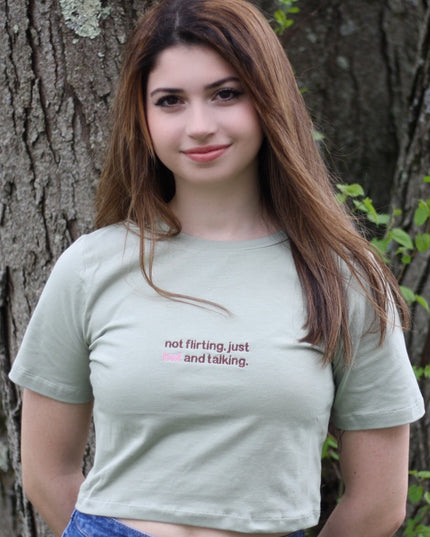 Not Flirting Just Hot and Talking Embroidered Crop Top