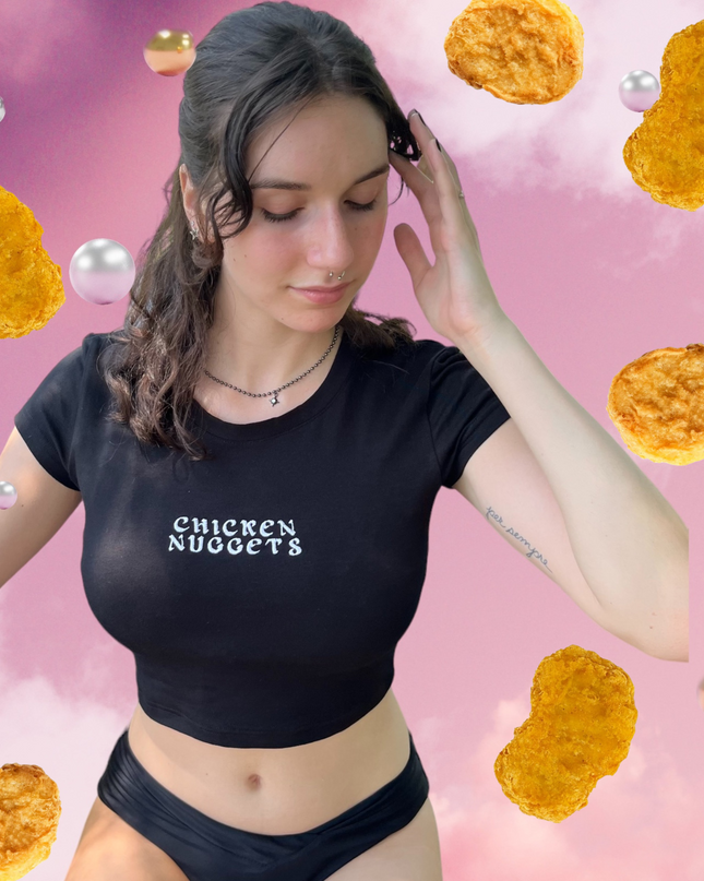 Chicken Nuggets Embroidered Crop Top