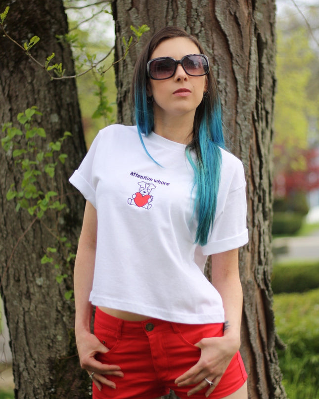 Attention Whore Embroidered Cropped Tee