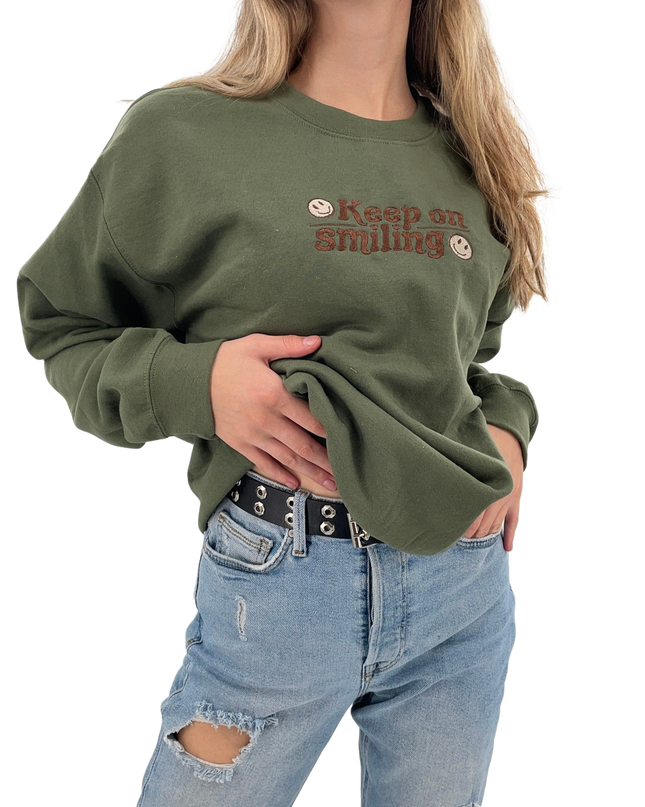 Keep On Smiling Embroidered Crewneck Sweatshirt