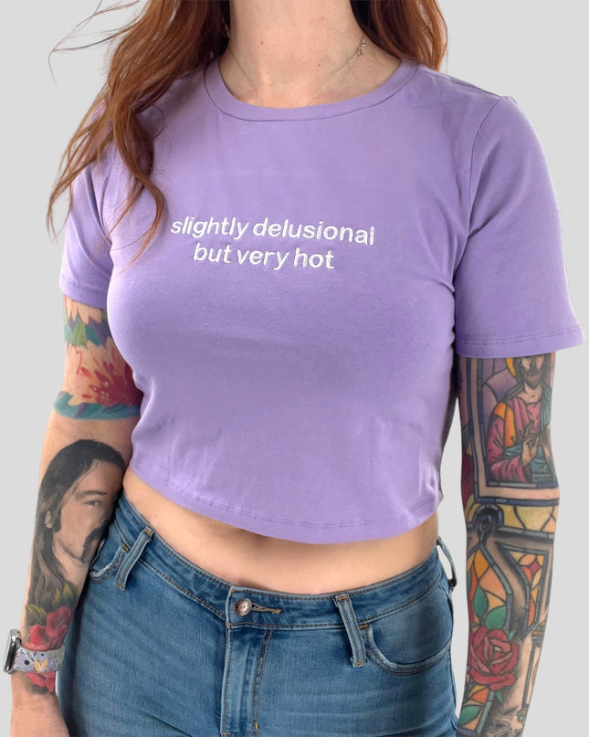 Slightly Delusional But Very Hot Embroidered Crop Top