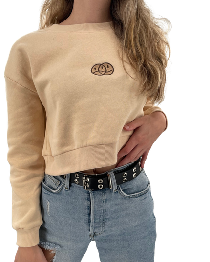 Monochrome Smiley Cropped Embroidered Crewneck