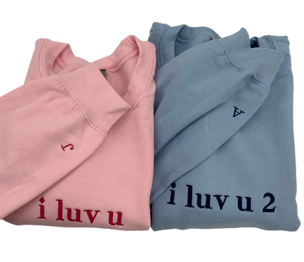 I Luv U 2 Couple’s Crew Neck With Sleeve Initials