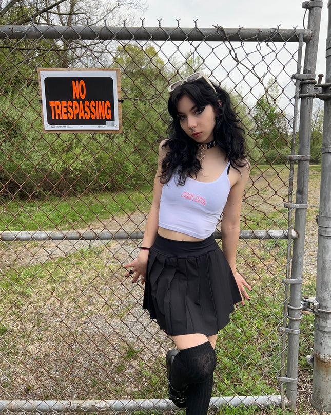 Pause Your Game For Me Embroidered Spaghetti Strap Cropped Tank