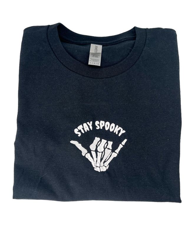 Stay Spooky Unisex Halloween Embroidered T-Shirt or Crewneck Sweatshirt
