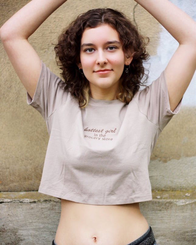 Hottest Girl In The Grocery Store Embroidered Crop Top