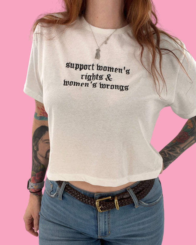 Support Women's Rights and Wrongs Embroidered Crop Top