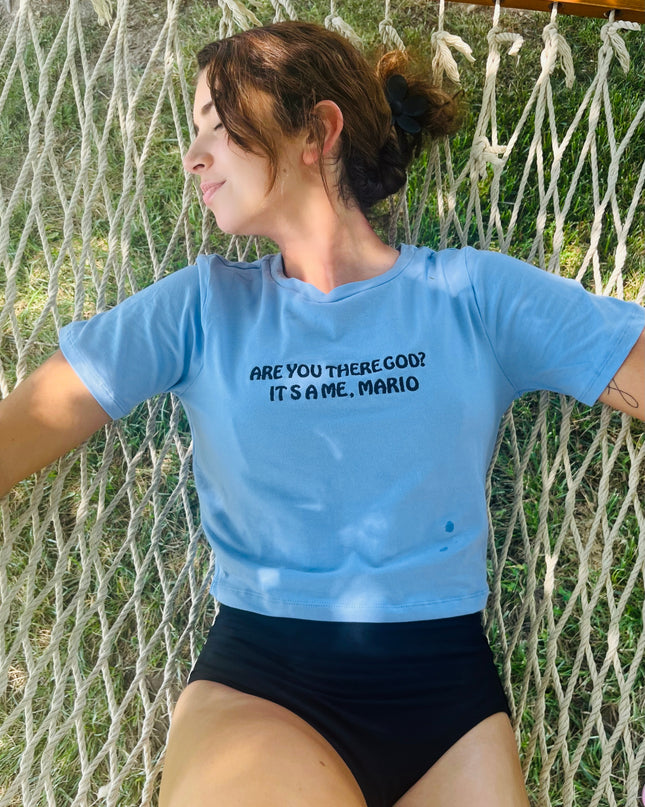 Are You There God? It's A Me Mario Embroidered Crop Top