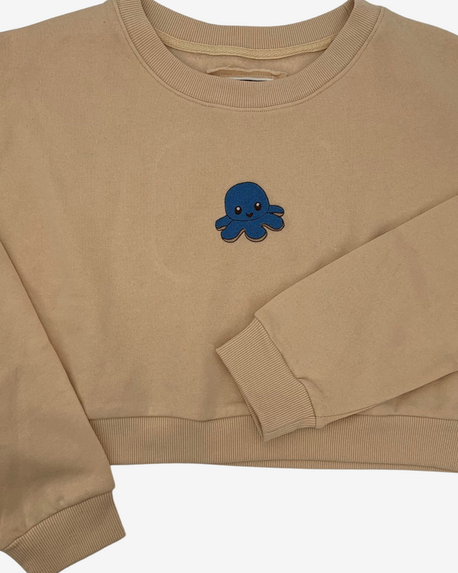 Cute Reversible Octopus Embroidered Cropped Crewneck