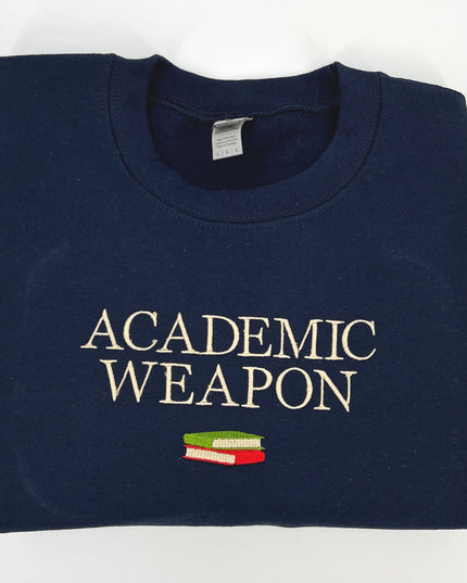 Academic Weapon Embroidered Unisex T-Shirt or Crewneck Sweatshirt