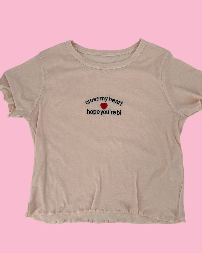 Cross My Heart Hope You're Bi Baby Rib Tee