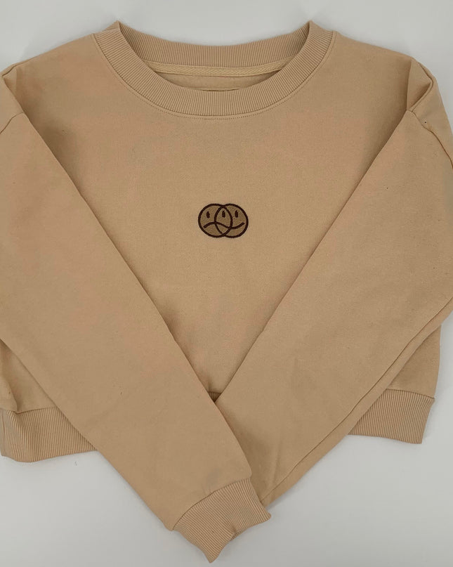 Monochrome Smiley Cropped Embroidered Crewneck