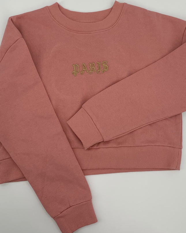 Paris Cropped Embroidered Crewneck