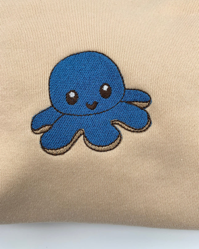 Cute Reversible Octopus Embroidered Cropped Crewneck