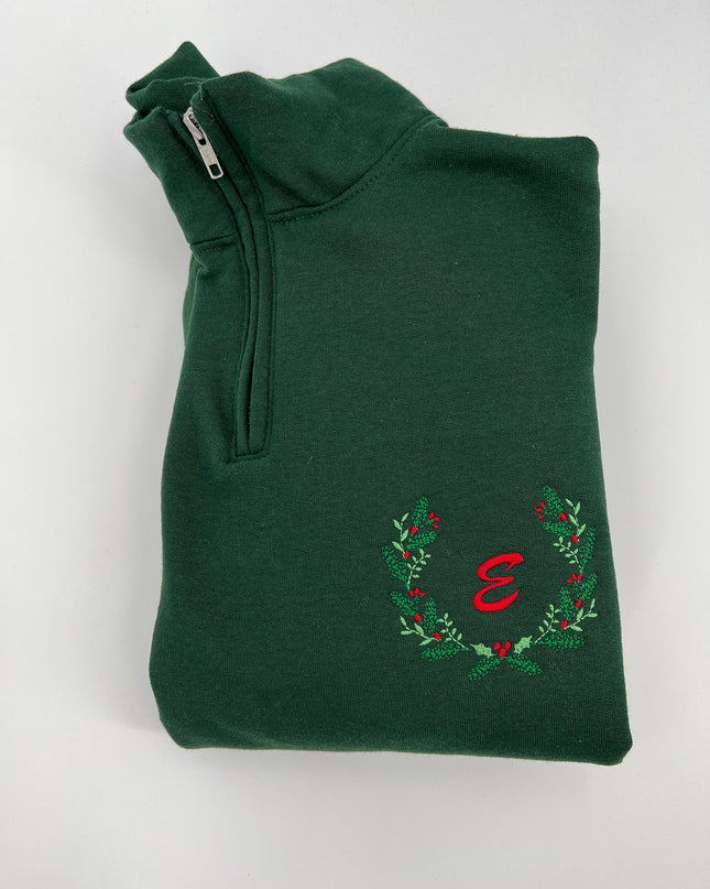 Custom Monogram Christmas Embroidered Quarter Zip Sweatshirt