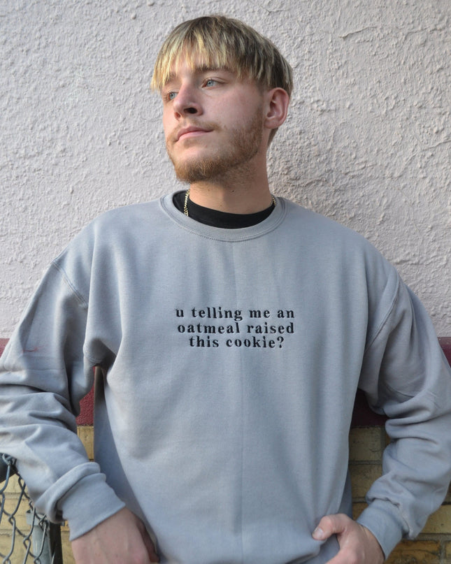 You Telling Me An Oatmeal Raised This Cookie Embroidered Crewneck- Unisex Sweatshirt