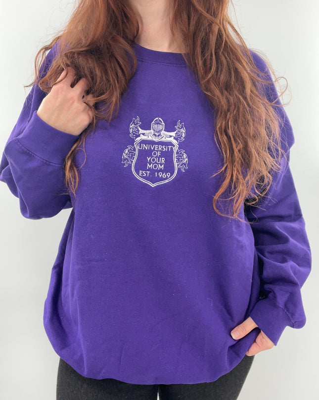 University of Your Mom Embroidered Crest Crewneck