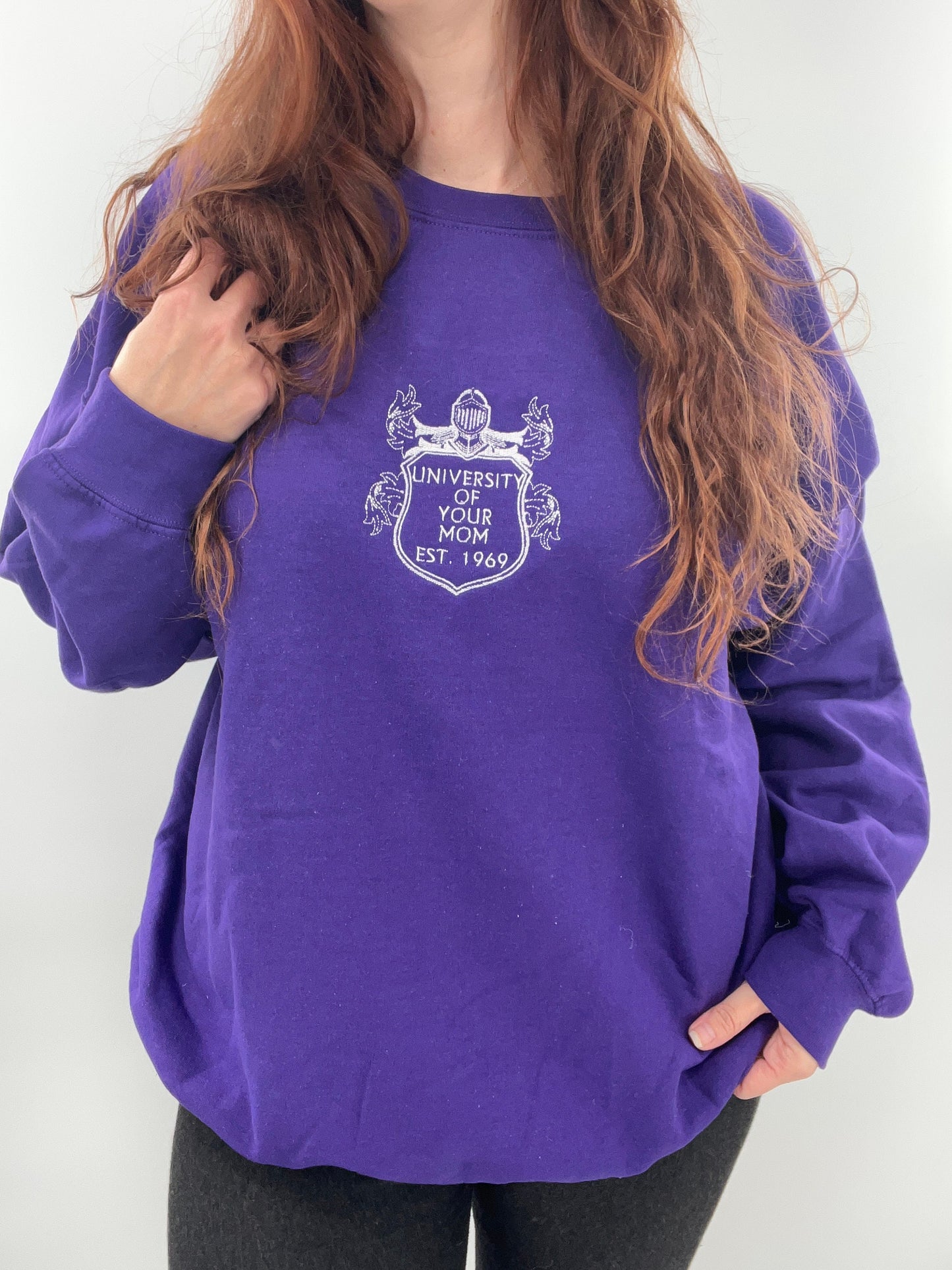 University of Your Mom Embroidered Crest Crewneck