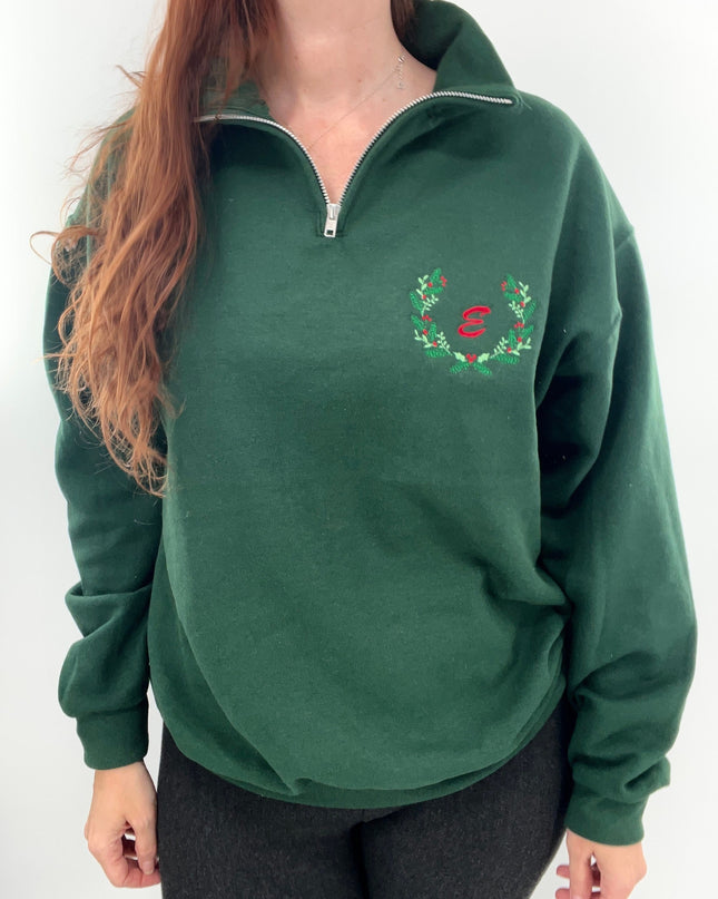 Custom Monogram Christmas Embroidered Quarter Zip Sweatshirt
