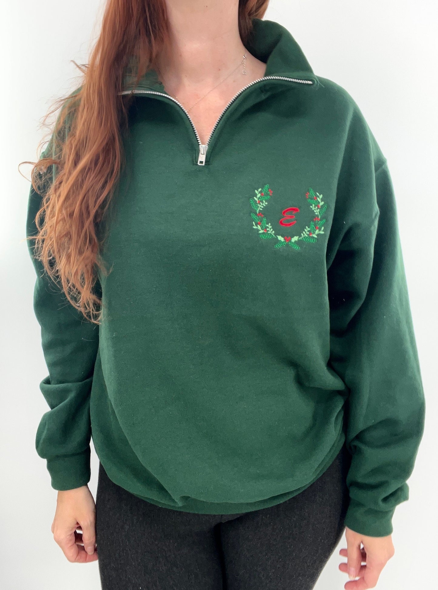 Custom Monogram Christmas Embroidered Quarter Zip Sweatshirt