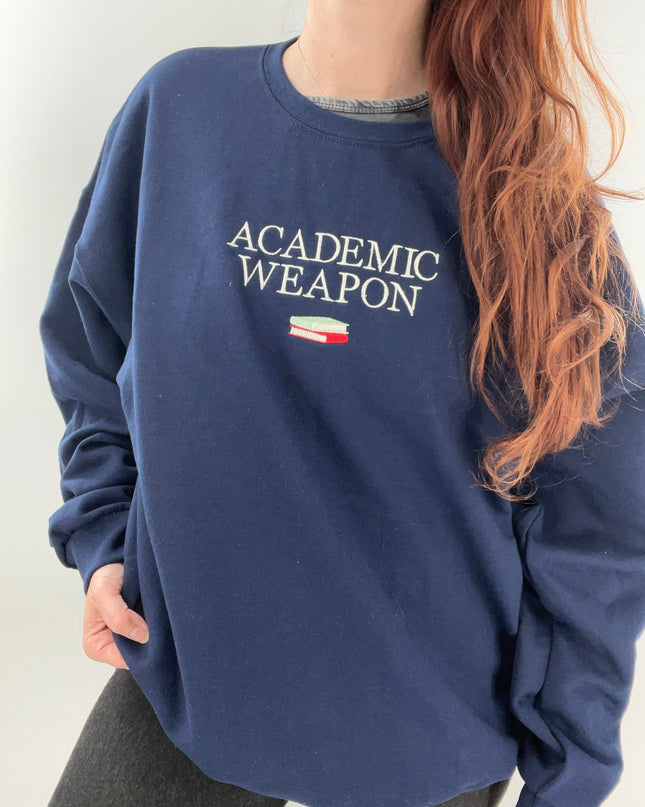 Academic Weapon Embroidered Unisex T-Shirt or Crewneck Sweatshirt