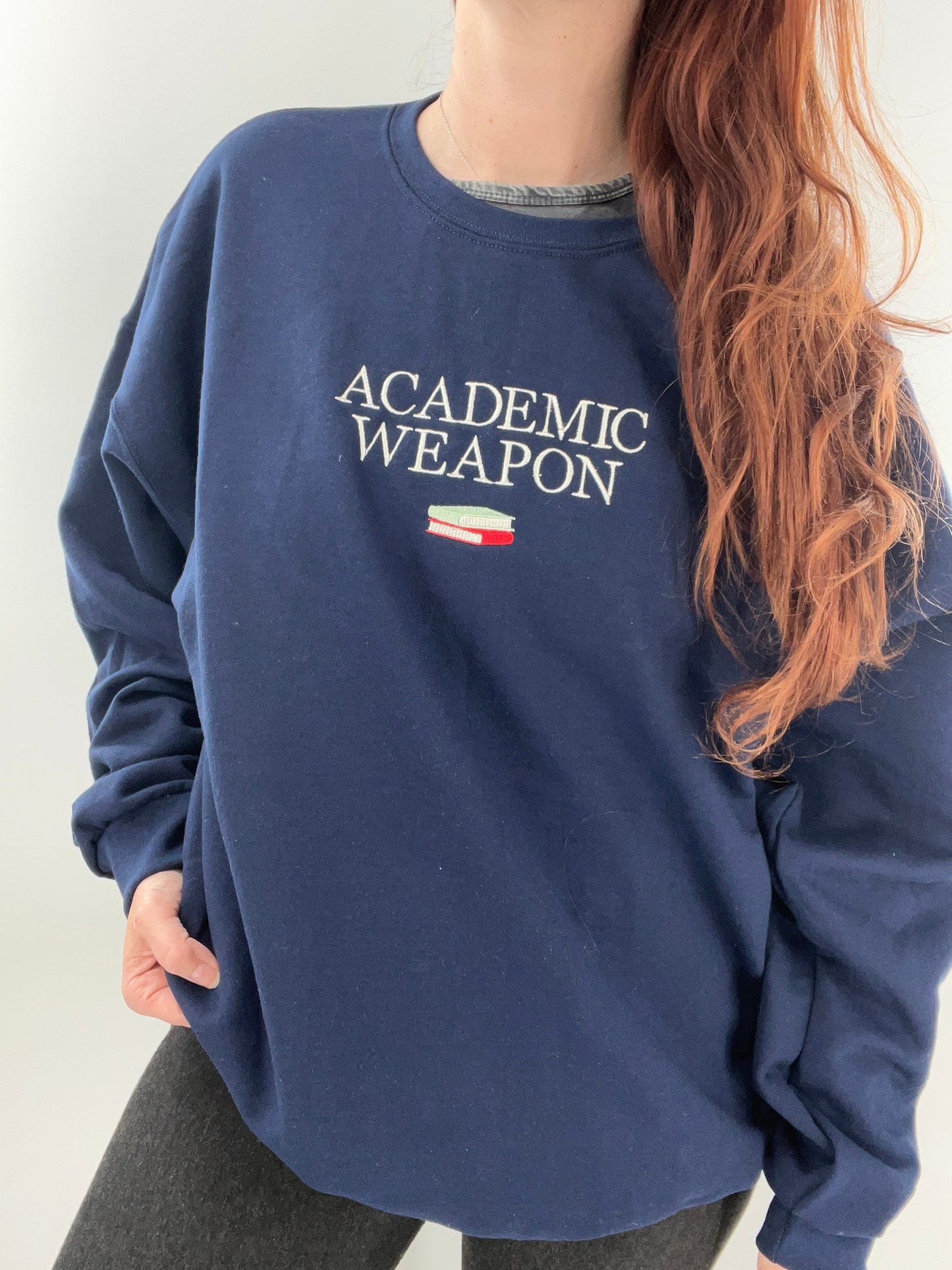 Academic Weapon Embroidered Unisex T-Shirt or Crewneck Sweatshirt