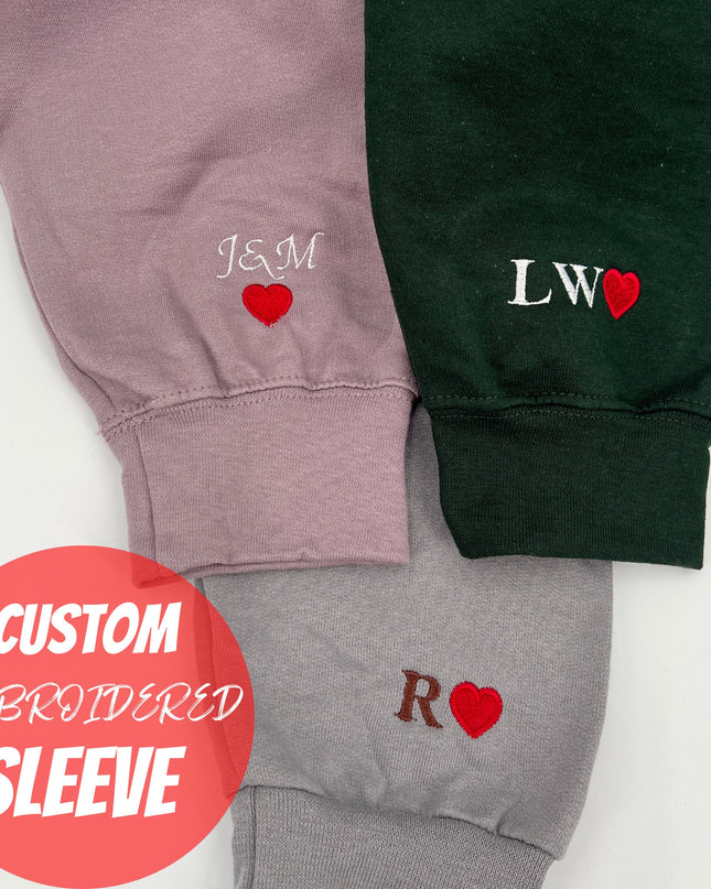 Custom Embroidered Initial Heart Sweatshirt | Couple Crewneck | Personalized Sleeve Sweatshirt | Initial on Sleeve| Sleeve Initial Shirt