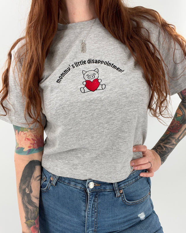 Mommy's Little Disappointment Embroidered Cropped Tee