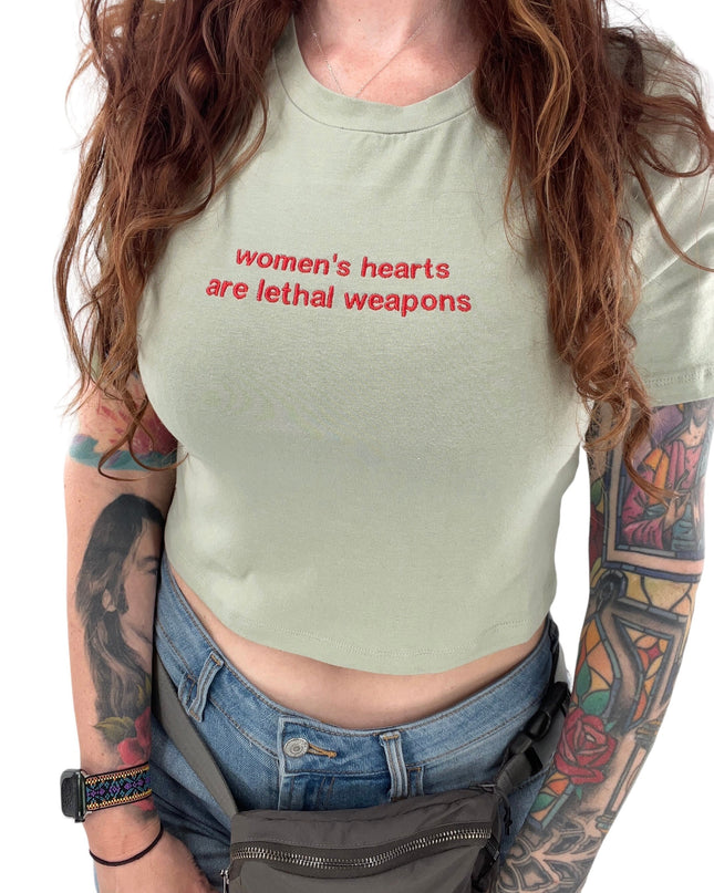 Women's Hearts Are Lethal Weapons Embroidered Crop Top