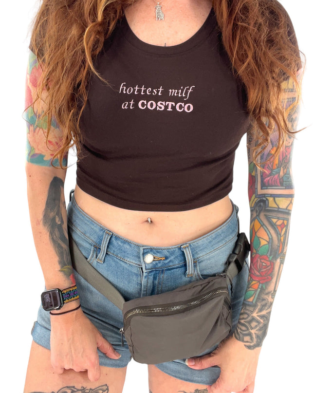 Hottest Milf At Costco Embroidered Crop Top