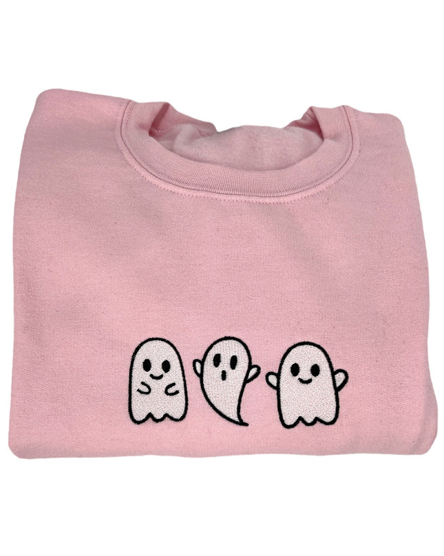 Cute Ghost Unisex Halloween Embroidered T-Shirt or Crewneck Sweatshirt