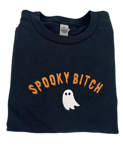 Spooky Bitch Unisex Halloween Embroidered T-Shirt or Crewneck Sweatshirt