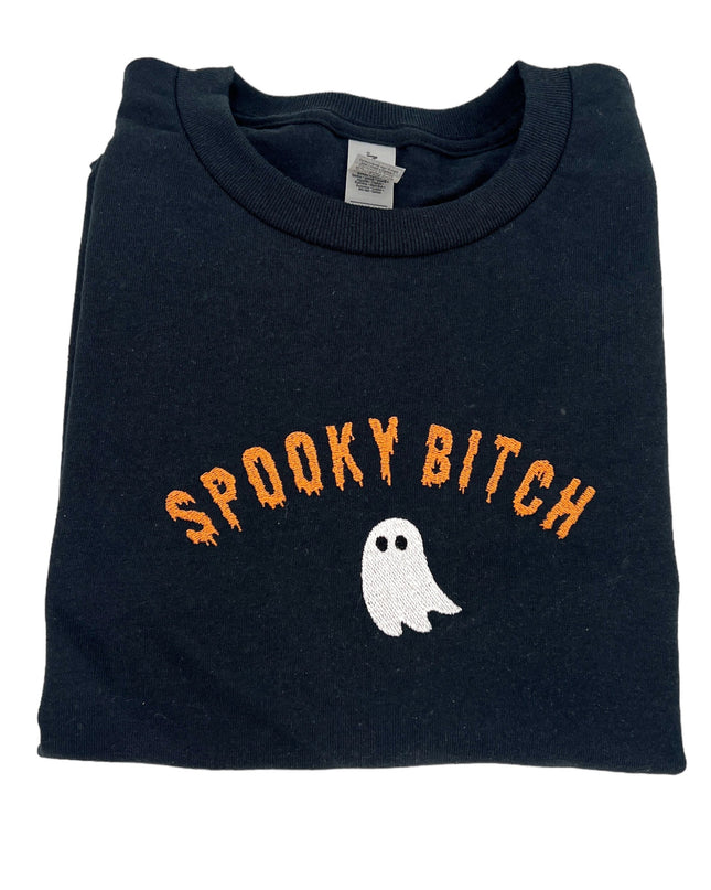 Spooky Bitch Unisex Halloween Embroidered T-Shirt or Crewneck Sweatshirt