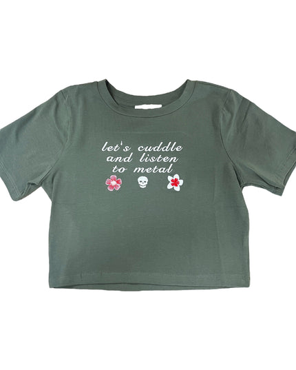 Let's Cuddle and Listen to Metal Embroidered Crop Top