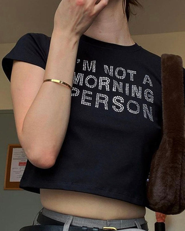I'm Not a Morning Person Rhinestone Crop Top