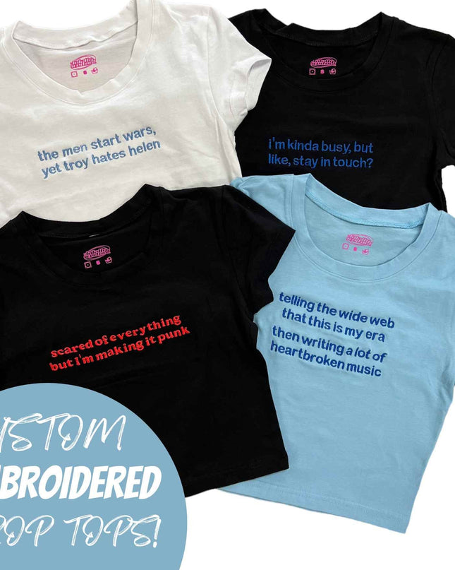 Custom Embroidered Crop Top, Personalized Crop Top, Custom Design Crop Top